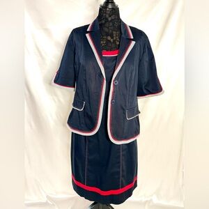Navy Blue Two-Piece Suit with Red and White Trim! Made in Italy, Chopin Roma